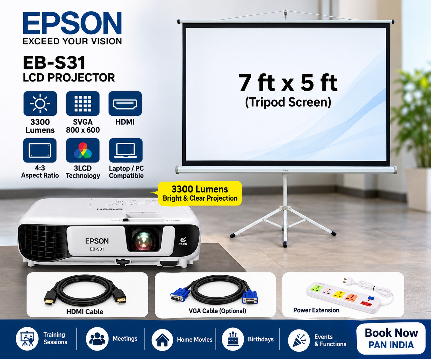 Projector & 7x5 Screen  — Projectors & Screens rental in Bangalore