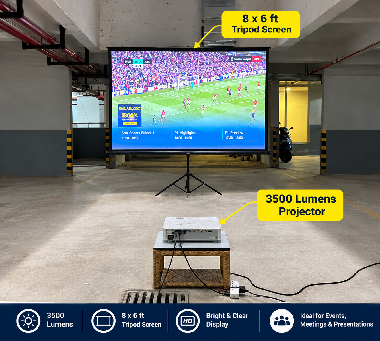 Projector & 8x6 Large Screen  — Projectors & Screens rental in Bangalore